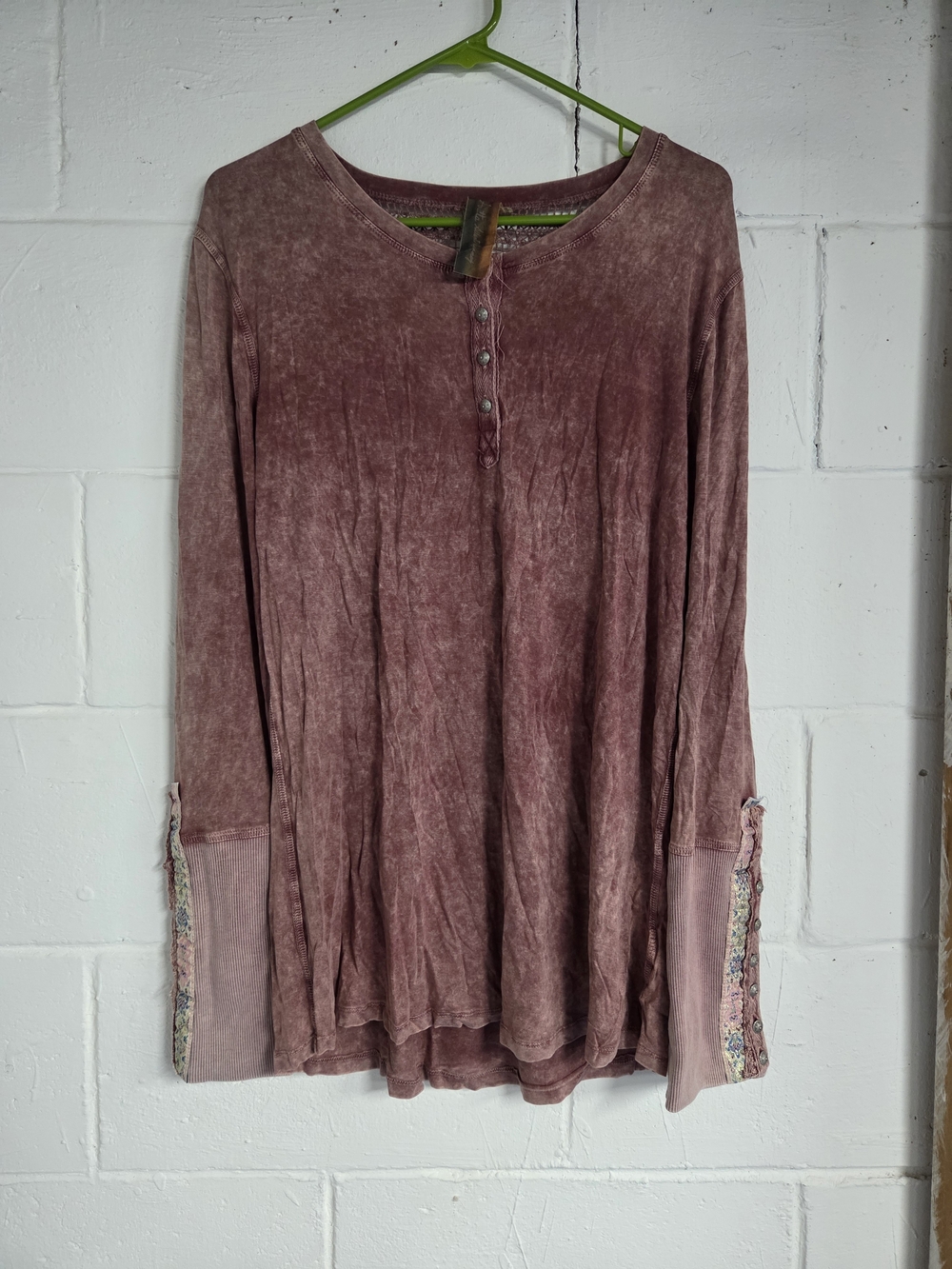 Washed Mauve Long Sleeve Henley Top - Women's